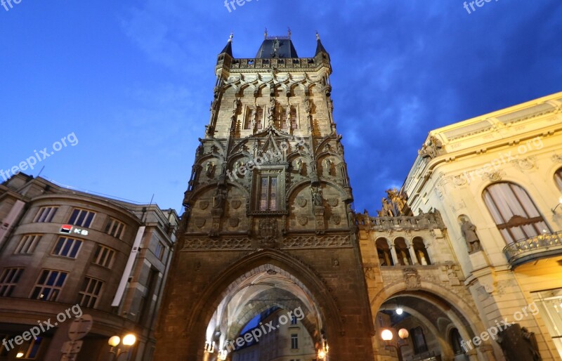 Prague Powder Tower Night Tower Architecture