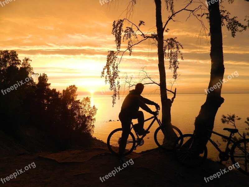 Sunset Evening Bike Sea Sun