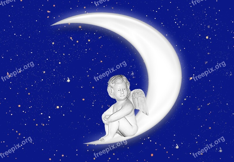 Angel Figure Moon Sky Universe