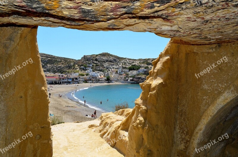 Crete Matala Greek Island Caves Sea