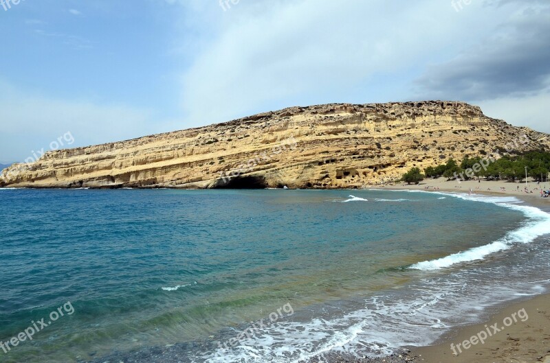 Crete Matala Greek Island Caves Rock