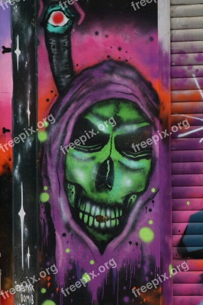 Graffiti Skull And Crossbones Purple Green Violet