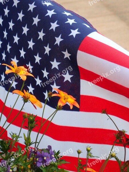 American Flag Summer Flowers Summer Flag American