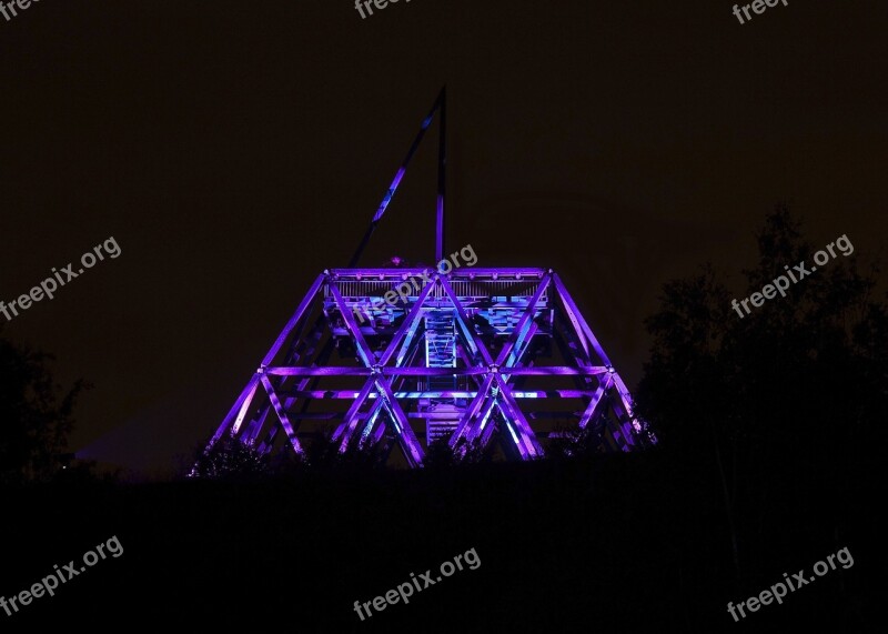 Illuminated Extra Layer Of Track Plant Tower Waltrop Germany Berghalde