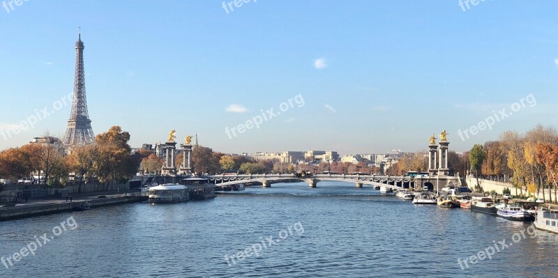 France Paris Pont Alexandre Iii Bridge River Seine Eiffel Tower