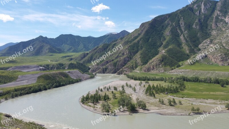 Altai Mountains River Katun Nature