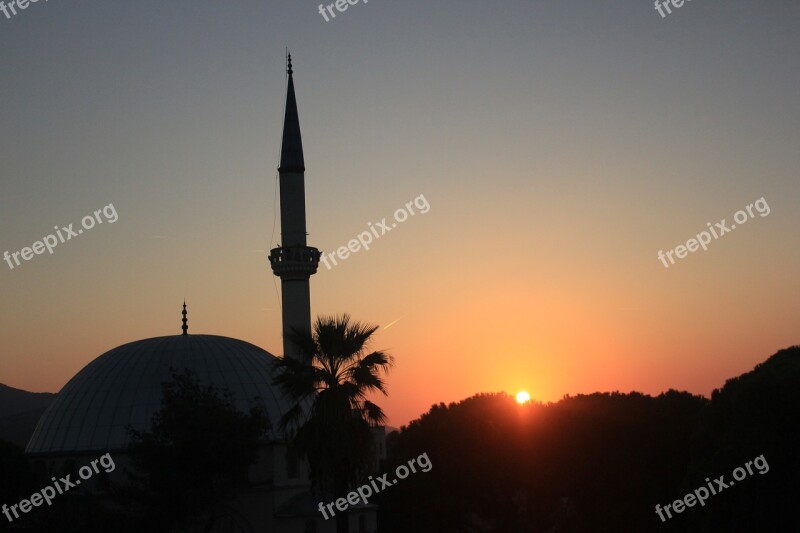 Cami Sunset Minaret Sky Mosquée