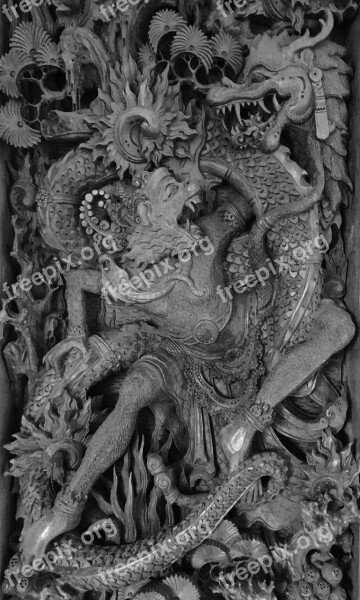 Wood Carving Hanuman Bali Monkey God Dragon