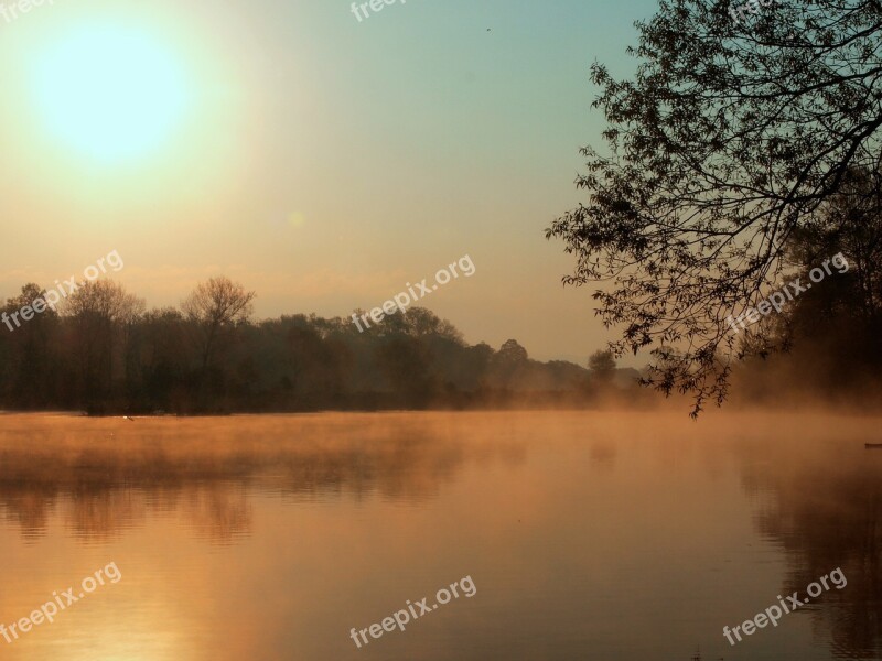 Surface Pond Fog Morning Nature