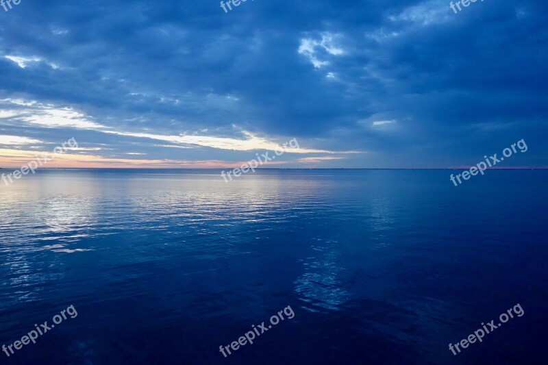 Ocean Sunset Sea Horizon Lying Sun