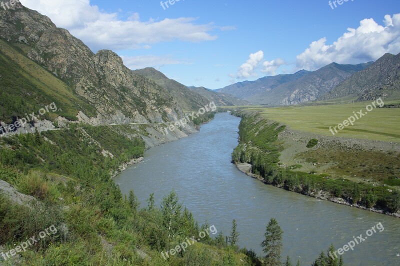 Mountain Altai Landscape Summer Siberia Mountain River