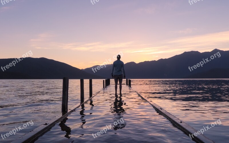 Person Standing Dock Water Lake