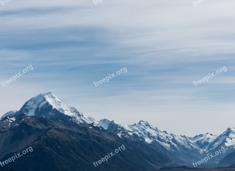 Southern Alps Mount Cook New Zealand Blue Clouds