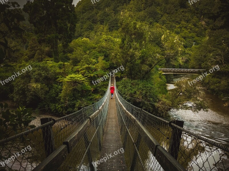 Bridge Swing Bridge Person Red Green