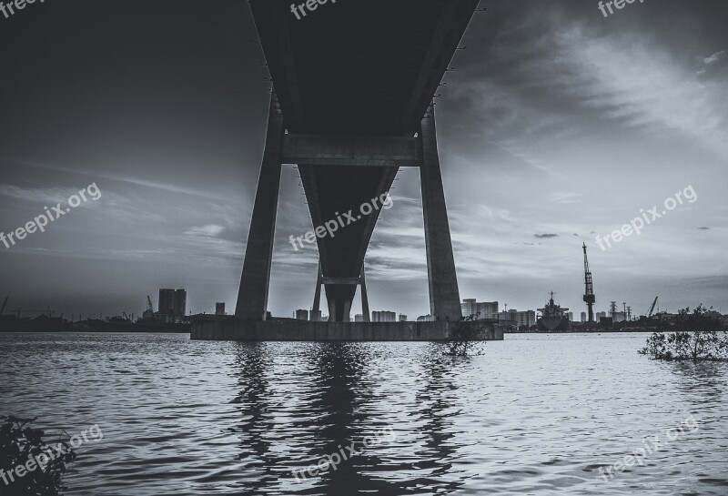 Bridge Black White Color Clouds