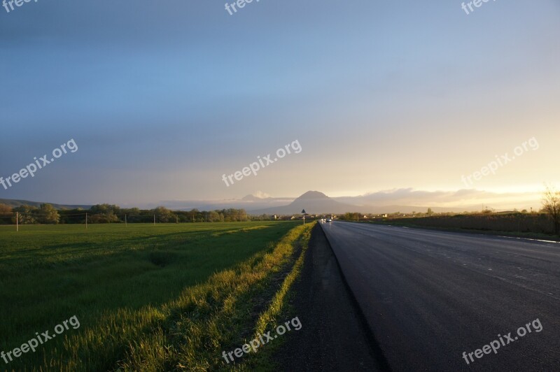 Road Sunset Sun Spring Landscape Evening