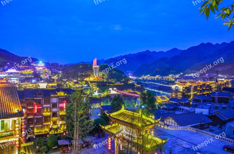 The Ancient Town Night View Serenity Maotai Town Free Photos