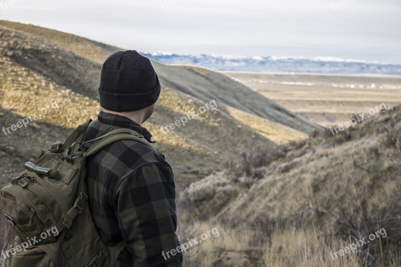 Hiking Mountains Trails Man Gazing