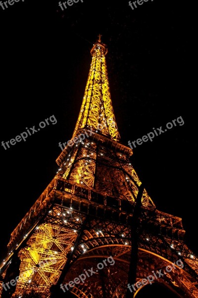 Eiffel Tower At Night Paris France Lighting