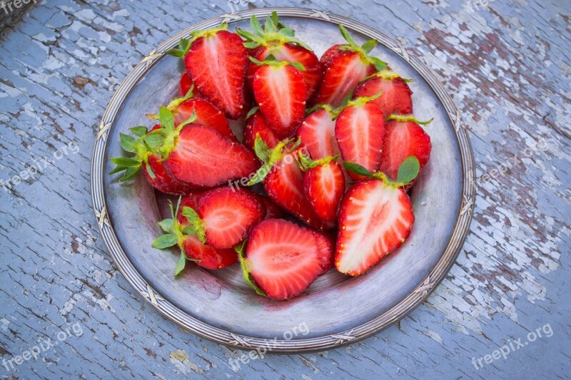 Strawberry Fruit Plated Outdoors Red