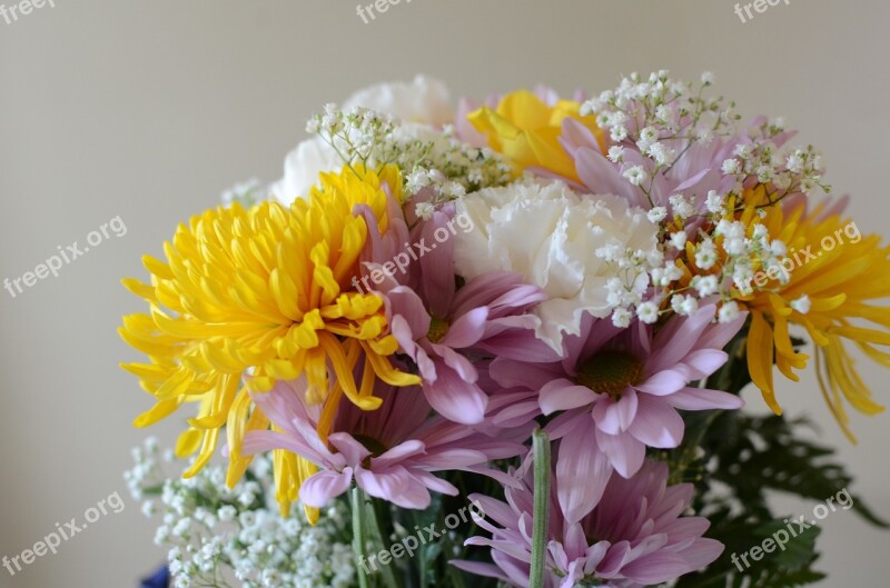 Flowers Bouquet Yellow Pink White