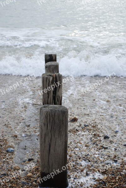 Beach Pebbles Seaside Shore Wooden Posts