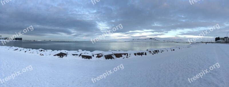 Iceland Reykjavik Faxa Bay Skyline Icelandic