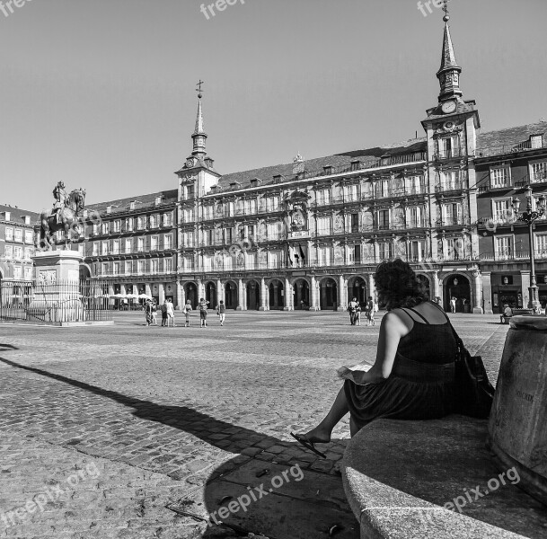 Plaza Mayor Madrid Black White City Spain Madrid