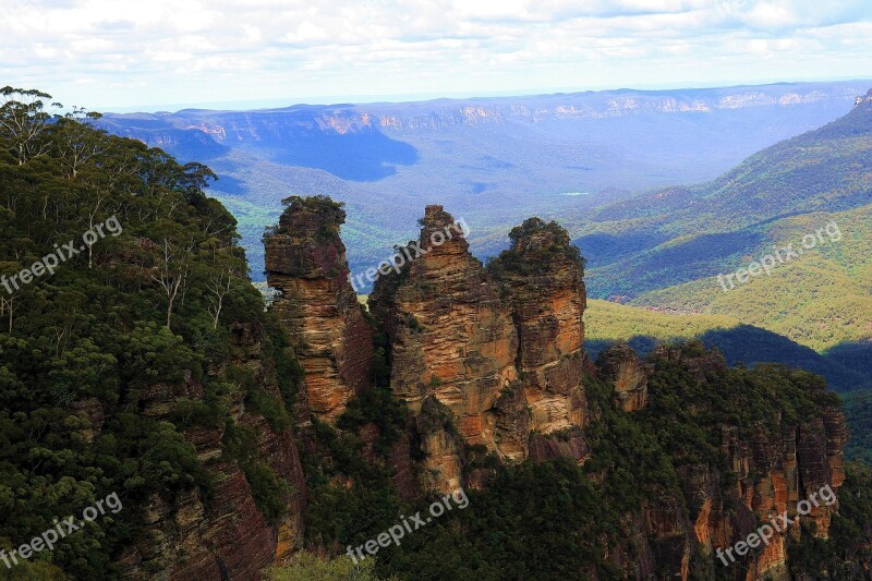 Australia Forest Three Sisters Rock Landscape