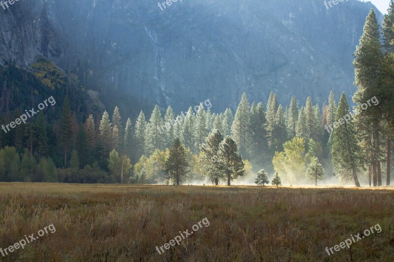 Yosemite Mist Field California Free Photos