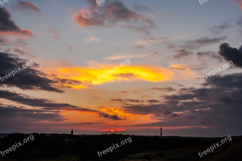 Sunset Wangerooge Island West Tower Sea