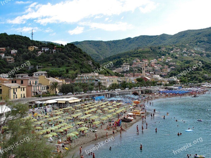 Moneglia Italy Liguria Beach Umbrellas