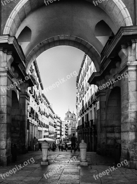 Calle Toledo Plaza Mayor Madrid Black White City Spain