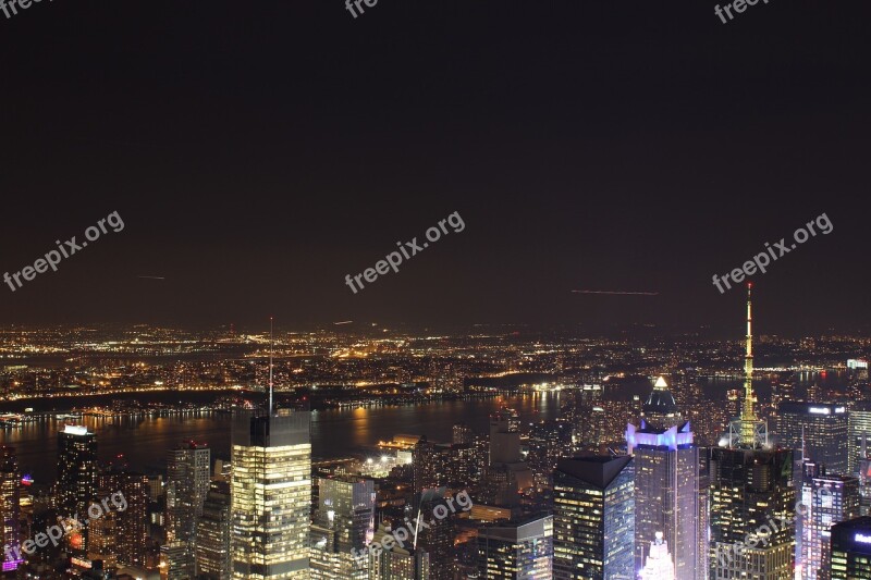 New York Skyline Night Long Exposure New York City Skyline