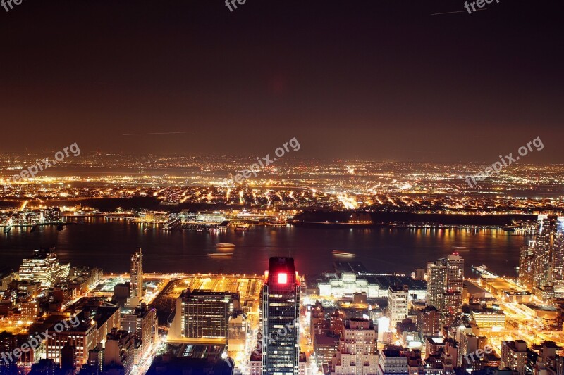 New York Skyline Night Long Exposure New York City Skyline