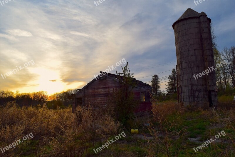 Silo Farm Silhouette Shack Rural