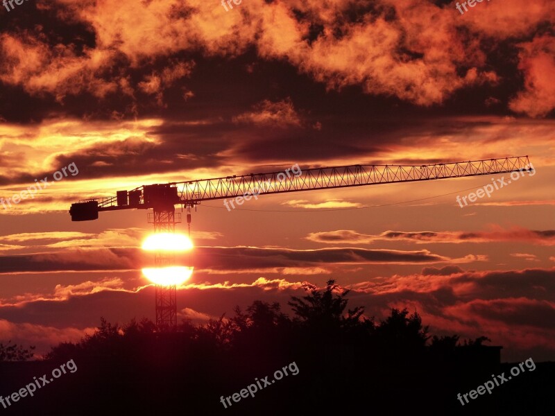 Sunset Afterglow Abendstimmung Industry Crane