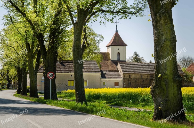 Village Spring Green Distant View Field