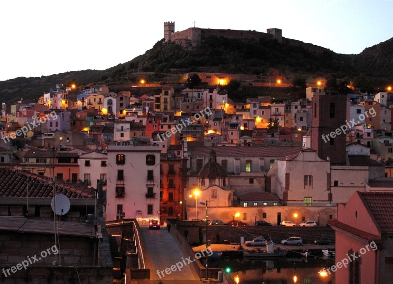 Sardinia Bosa City Evening Italy