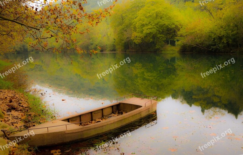 Oil Painting The Scenery Boat Autumn Free Photos