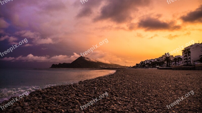 Spain Beach Sea Ocean Sunset