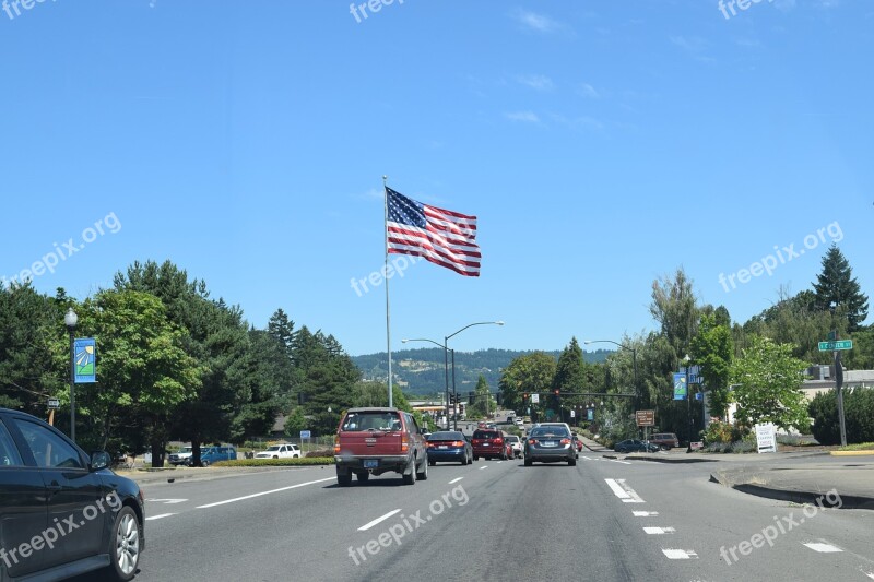 Flag Usa Road Sky Fourth July