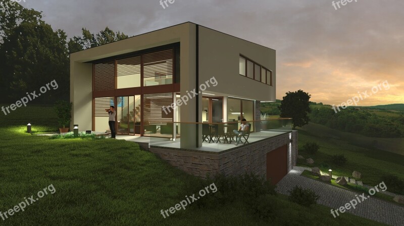 Family House 3d Model Twilight Free Photos