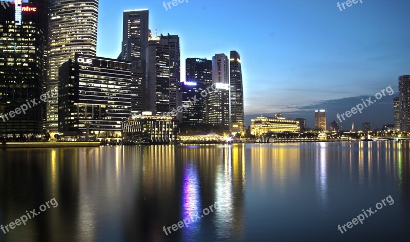 Night Singapore Cityscape Asia Waterfront