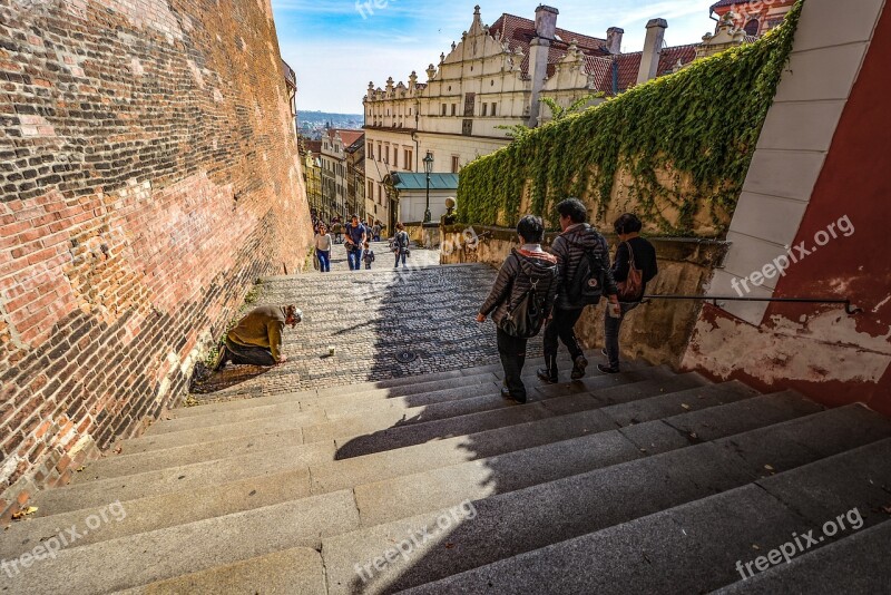 Prague Beggar Stairs Steps Stairway