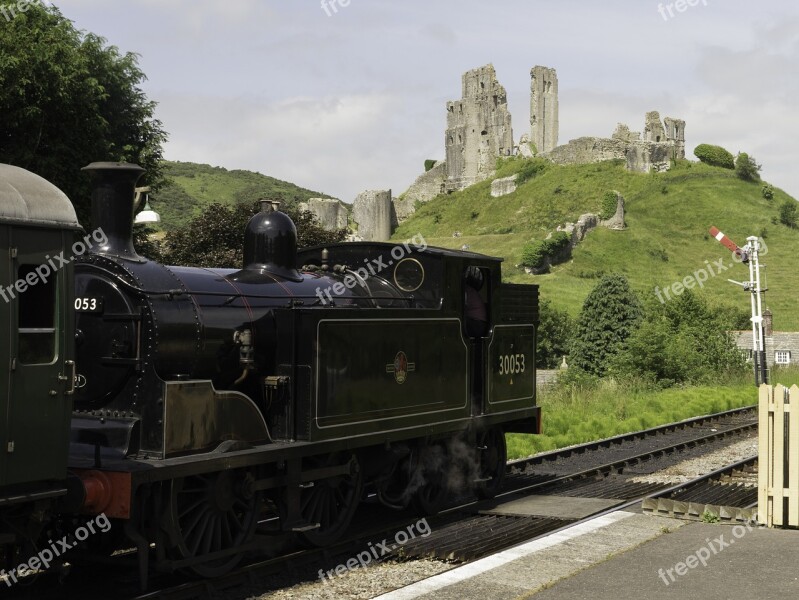 Steam Locomotive England Burgruine Corfe Castle Free Photos