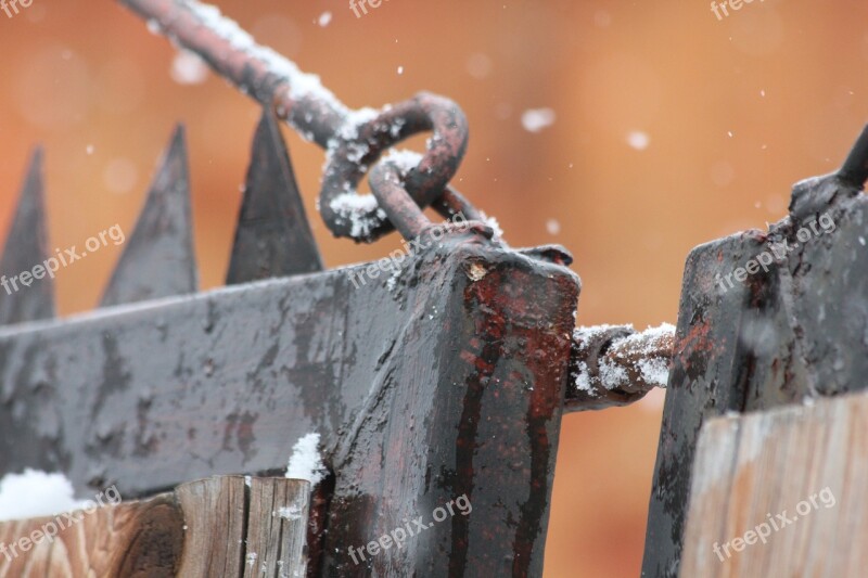 Gate Iron Snow Metal Rust