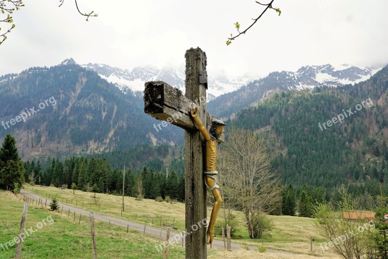 Cross Allgäu Behind Stone Mountains Nature