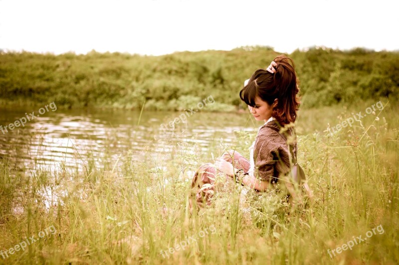 Girl River Vietnamese Nature Lake