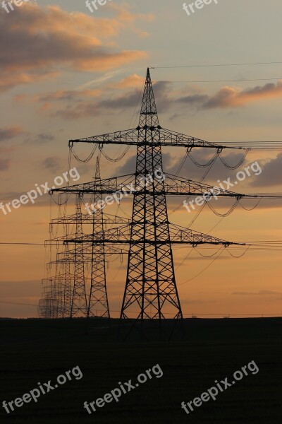 High Voltage Evening Light Twilight Strommast Electrically